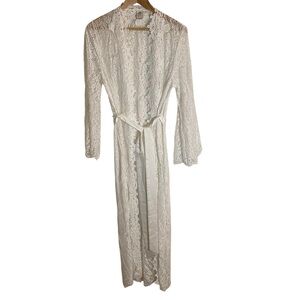JonQuil White Lace Robe with Tie Belt and Long Sleeves Size Large bridal chic